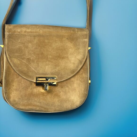 Nicholas Reich Vintage 50s Brown Suede Shoulder Bag Kiss Lock Coin‎ Purse USA - Picture 3 of 13